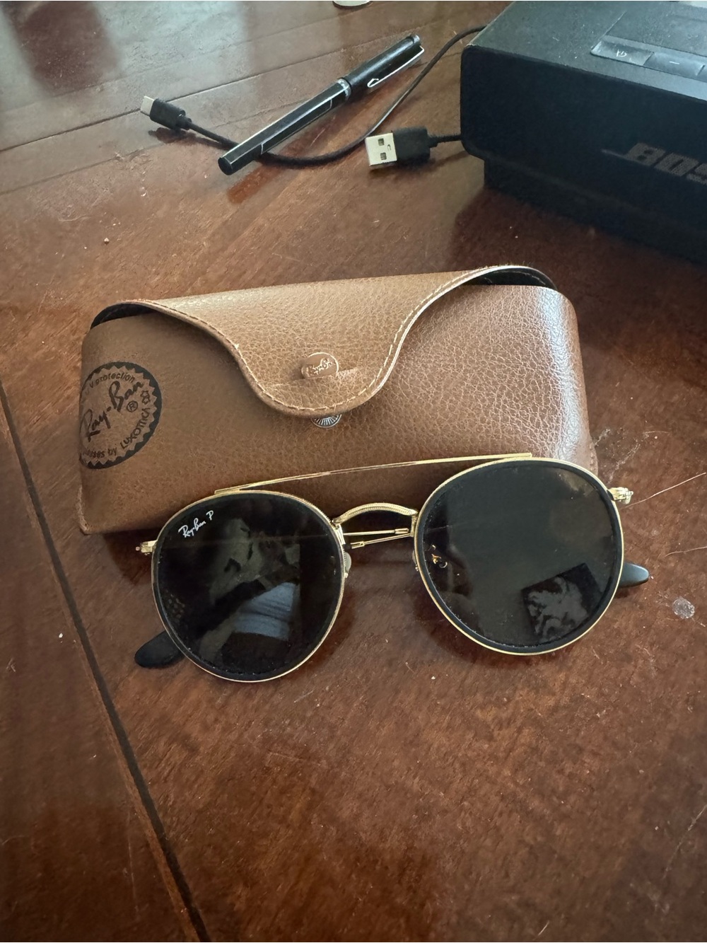 Ray-Ban Gold Frame Sunglasses with Black Lenses